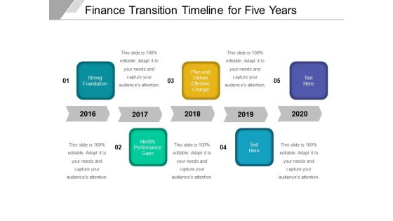 Finance Transition Timeline For Five Years Ppt PowerPoint Presentation Gallery Format Ideas PDF
