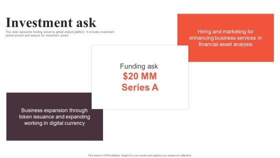 Financial Analytics Solution Investor Funding Elevator Pitch Deck Investment Ask Designs PDF Financial Analytics Solution Investor Funding Elevator Pitch Deck Investment Ask Designs PDF