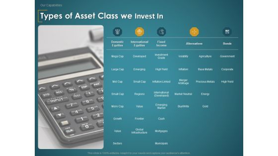 Financial Consultancy Proposal Types Of Asset Class We Invest In Ppt PowerPoint Presentation Icon Format PDF Financial Consultancy Proposal Types Of Asset Class We Invest In Ppt PowerPoint Presentation Icon Format PDF
