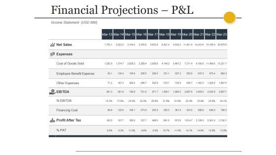 Financial Projections Pandl Ppt PowerPoint Presentation Styles Gallery