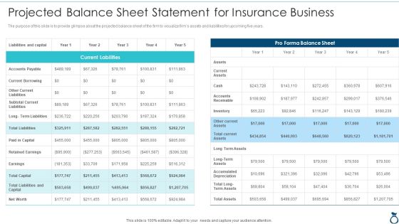 Financial Services Advisory Business Plan Projected Balance Sheet Statement For Insurance Information PDF Financial Services Advisory Business Plan Projected Balance Sheet Statement For Insurance Information PDF