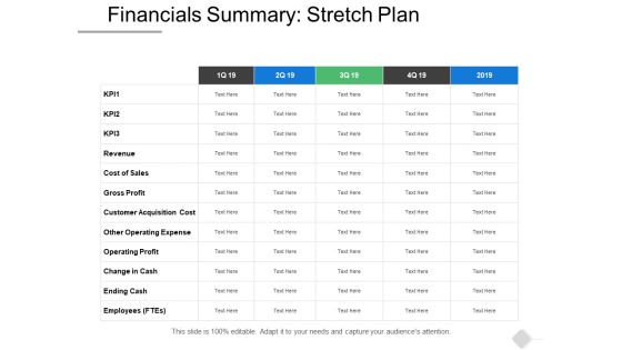 Financials Summary Stretch Plan Ppt PowerPoint Presentation Outline Shapes