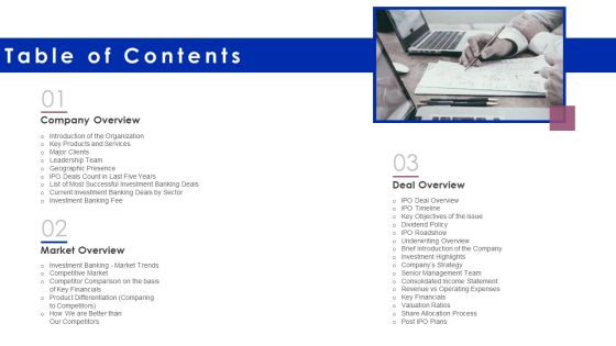 Financing Catalogue For Security Underwriting Agreement Table Of Contents Mockup PDF