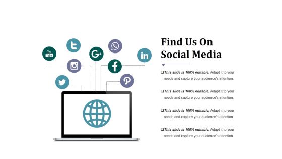 Find Us On Social Media Ppt PowerPoint Presentation Inspiration Display