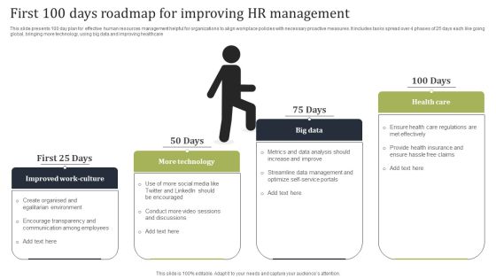 First 100 Days Roadmap For Improving HR Management Brochure PDF First 100 Days Roadmap For Improving HR Management Brochure PDF