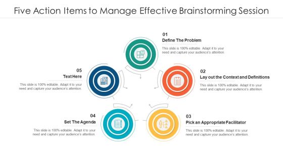 Five Action Items To Manage Effective Brainstorming Session Ppt PowerPoint Presentation File Sample PDF Five Action Items To Manage Effective Brainstorming Session Ppt PowerPoint Presentation File Sample PDF