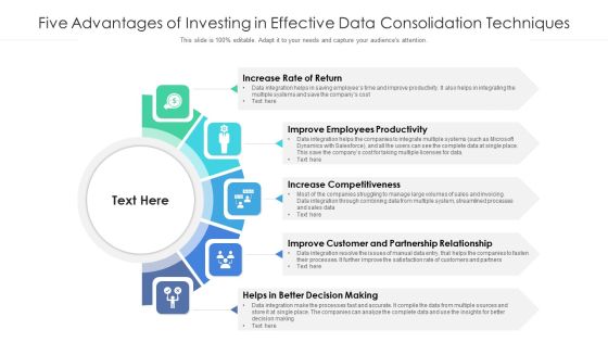 Five Advantages Of Investing In Effective Data Consolidation Techniques Pictures PDF Five Advantages Of Investing In Effective Data Consolidation Techniques Pictures PDF