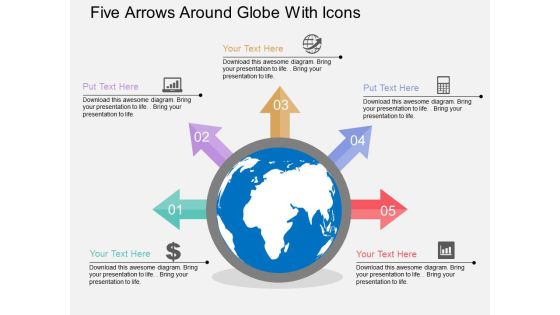 Five Arrows Around Globe With Icons Powerpoint Templates Five Arrows Around Globe With Icons Powerpoint Templates