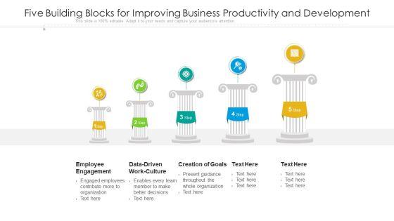 Five Building Blocks For Improving Business Productivity And Development Ppt PowerPoint Presentation File Layout Ideas PDF