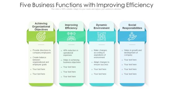 Five Business Functions With Improving Efficiency Ppt Show Designs PDF Five Business Functions With Improving Efficiency Ppt Show Designs PDF