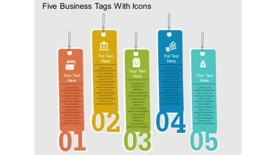 Five Business Tags With Icons Powerpoint Template Five Business Tags With Icons Powerpoint Template