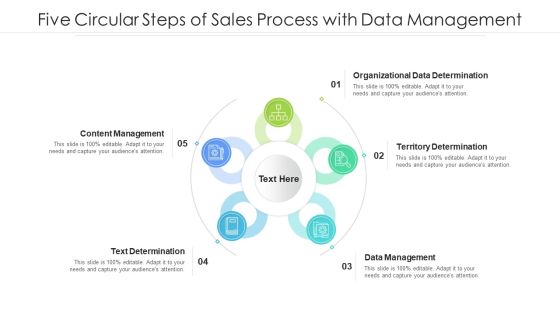 Five Circular Steps Of Sales Process With Data Management Ppt PowerPoint Presentation File Graphics Design PDF