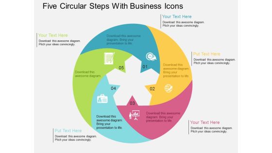 Five Circular Steps With Business Icons Powerpoint Templates Five Circular Steps With Business Icons Powerpoint Templates