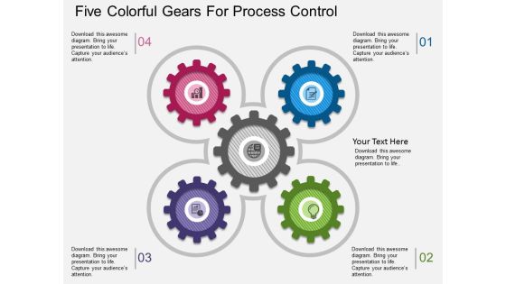 Five Colorful Gears For Process Control Powerpoint Template