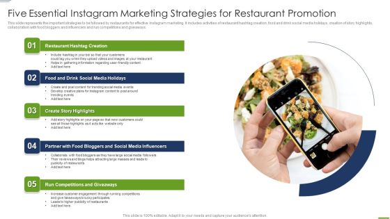 Five Essential Instagram Marketing Strategies For Restaurant Promotion Background PDF Five Essential Instagram Marketing Strategies For Restaurant Promotion Background PDF
