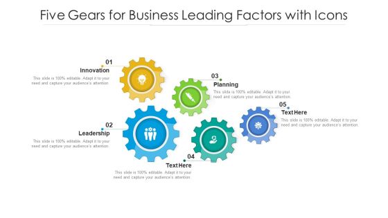 Five Gears For Business Leading Factors With Icons Ppt PowerPoint Presentation File Example PDF Five Gears For Business Leading Factors With Icons Ppt PowerPoint Presentation File Example PDF