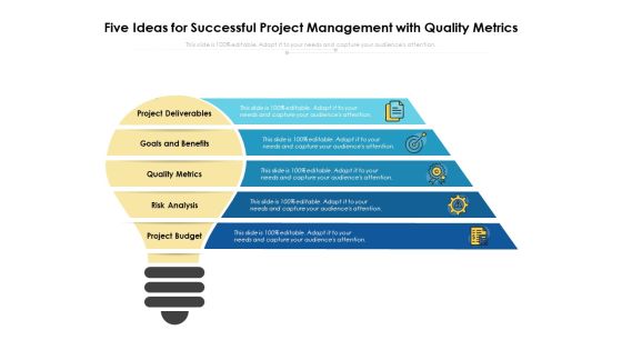 Five Ideas For Successful Project Management With Quality Metrics Ppt PowerPoint Presentation File Vector PDF Five Ideas For Successful Project Management With Quality Metrics Ppt PowerPoint Presentation File Vector PDF