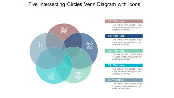 Five Intersecting Circles Venn Diagram With Icons Ppt PowerPoint Presentation Styles Samples