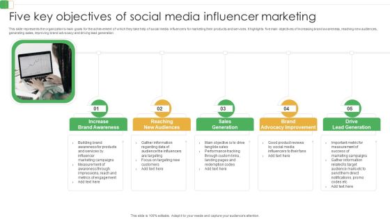 Five Key Objectives Of Social Media Influencer Marketing Ppt PowerPoint Presentation File Infographic Template PDF