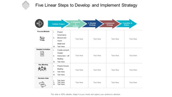 Five Linear Steps To Develop And Implement Strategy Ppt Powerpoint Presentation Summary Example Topics Five Linear Steps To Develop And Implement Strategy Ppt Powerpoint Presentation Summary Example Topics