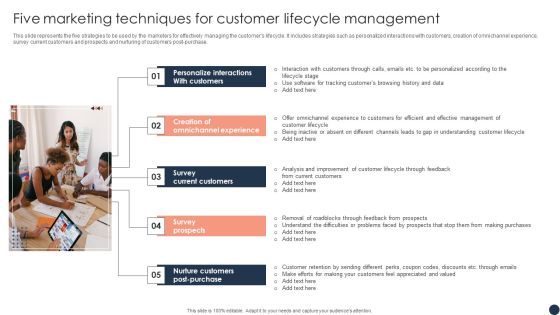 Five Marketing Techniques For Customer Lifecycle Management Structure PDF