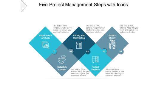 Five Project Management Steps With Icons Ppt PowerPoint Presentation Model Show Five Project Management Steps With Icons Ppt PowerPoint Presentation Model Show