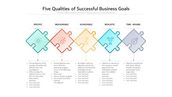 Five Qualities Of Successful Business Goals Ppt PowerPoint Presentation Portfolio Skills PDF