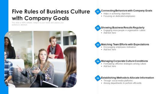 Five Rules Of Business Culture With Company Goals Ppt PowerPoint Presentation Gallery Styles PDF Five Rules Of Business Culture With Company Goals Ppt PowerPoint Presentation Gallery Styles PDF