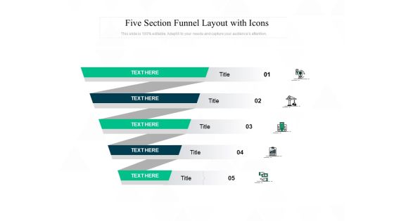Five Section Funnel Layout With Icons Ppt PowerPoint Presentation Professional Example Topics Five Section Funnel Layout With Icons Ppt PowerPoint Presentation Professional Example Topics