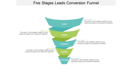 Five Stages Leads Conversion Funnel Ppt PowerPoint Presentation Styles Introduction
