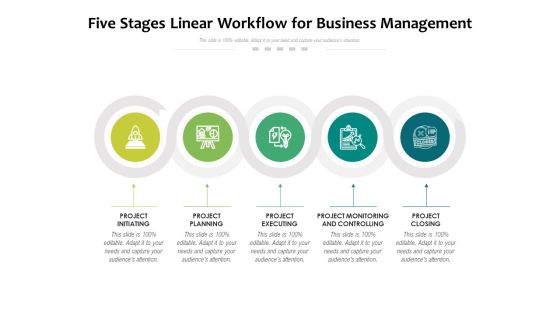 Five Stages Linear Workflow For Business Management Ppt PowerPoint Presentation Slides Influencers PDF