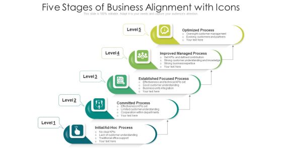 Five Stages Of Business Alignment With Icons Ppt PowerPoint Presentation Gallery Rules PDF