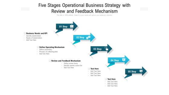 Five Stages Operational Business Strategy With Review And Feedback Mechanism Ppt PowerPoint Presentation Slides Example PDF Five Stages Operational Business Strategy With Review And Feedback Mechanism Ppt PowerPoint Presentation Slides Example PDF