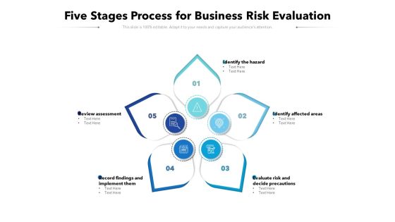 Five Stages Process For Business Risk Evaluation Ppt PowerPoint Presentation Inspiration Infographics PDF Five Stages Process For Business Risk Evaluation Ppt PowerPoint Presentation Inspiration Infographics PDF