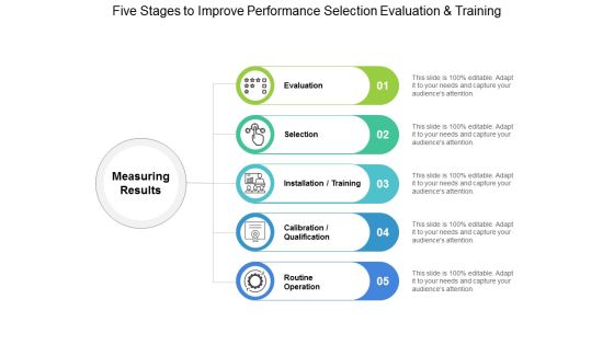 Five Stages To Improve Performance Selection Evaluation And Training Ppt PowerPoint Presentation Show Icons Five Stages To Improve Performance Selection Evaluation And Training Ppt PowerPoint Presentation Show Icons