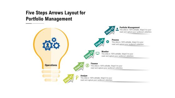 Five Steps Arrows Layout For Portfolio Management Ppt PowerPoint Presentation Portfolio Example PDF Five Steps Arrows Layout For Portfolio Management Ppt PowerPoint Presentation Portfolio Example PDF