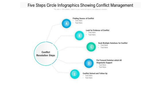 Five Steps Circle Infographics Showing Conflict Management Ppt PowerPoint Presentation File Visuals PDF
