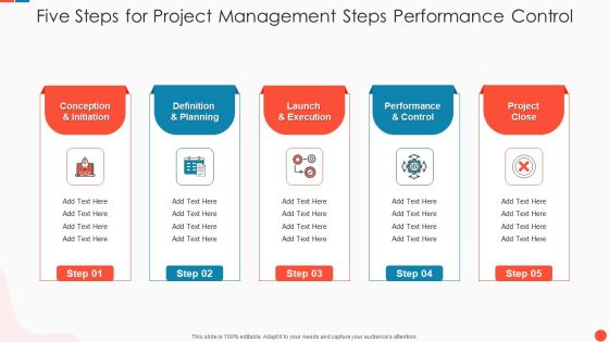 Five Steps For Project Management Steps Performance Control Brochure PDF