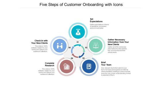 Five Steps Of Customer Onboarding With Icons Ppt PowerPoint Presentation Inspiration Design Inspiration