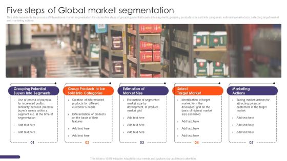 Five Steps Of Global Market Segmentation Ppt Inspiration Guidelines PDF Five Steps Of Global Market Segmentation Ppt Inspiration Guidelines PDF