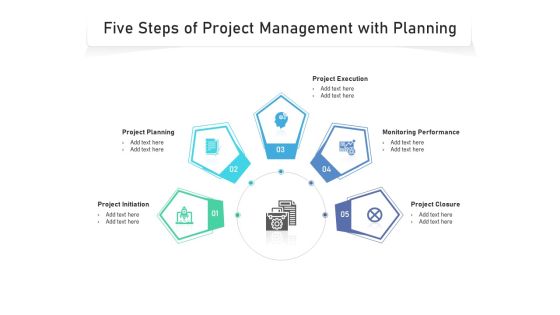 Five Steps Of Project Management With Planning Ppt PowerPoint Presentation Gallery Skills PDF