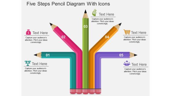 Five Steps Pencil Diagram With Icons Powerpoint Template Five Steps Pencil Diagram With Icons Powerpoint Template