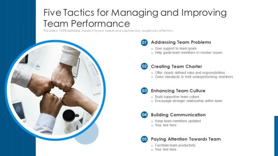 Five Tactics For Managing And Improving Team Performance Ppt Pictures Graphics Template PDF Five Tactics For Managing And Improving Team Performance Ppt Pictures Graphics Template PDF