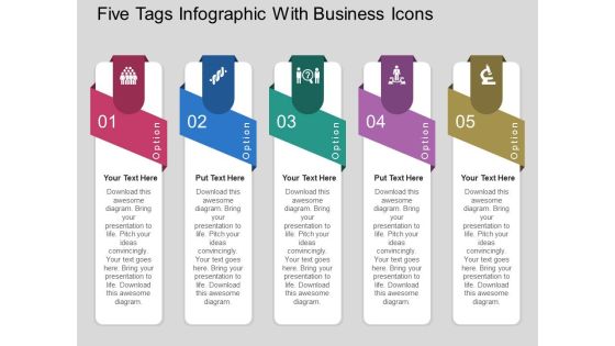 Five Tags Infographic With Business Icons Powerpoint Templates Five Tags Infographic With Business Icons Powerpoint Templates