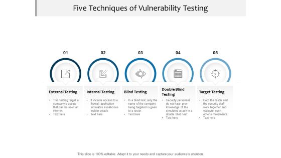 Five Techniques Of Vulnerability Testing Ppt PowerPoint Presentation Model Icon