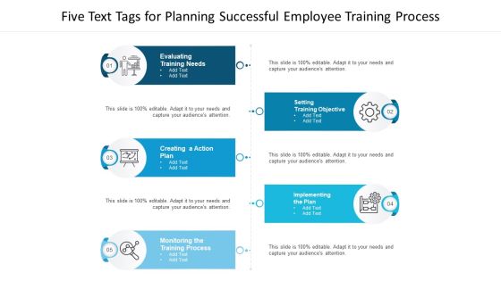 Five Text Tags For Planning Successful Employee Training Process Ppt Professional Vector PDF