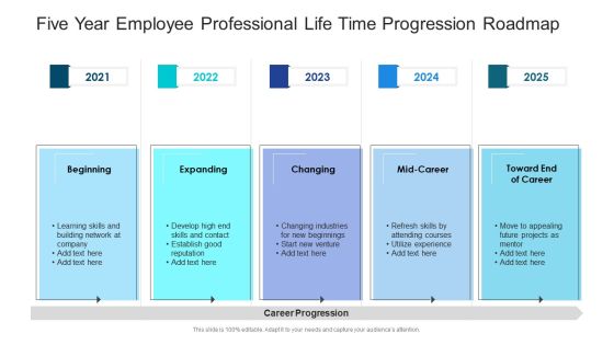 Five Year Employee Professional Life Time Progression Roadmap Demonstration