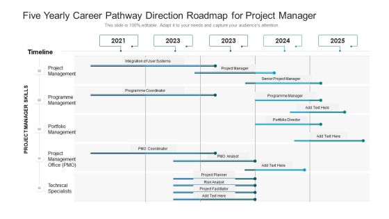 Five Yearly Career Pathway Direction Roadmap For Project Manager Demonstration