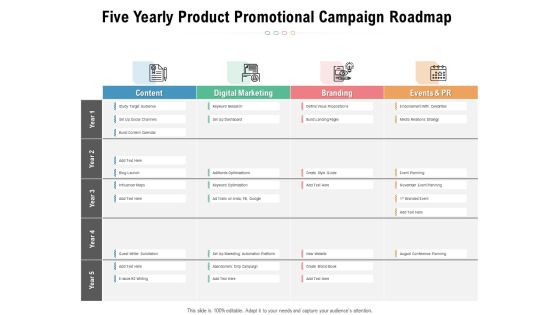 Five Yearly Product Promotional Campaign Roadmap Professional Five Yearly Product Promotional Campaign Roadmap Professional