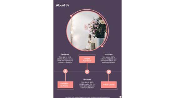 Flower Decoration Business Proposal About Us One Pager Sample Example Document Flower Decoration Business Proposal About Us One Pager Sample Example Document